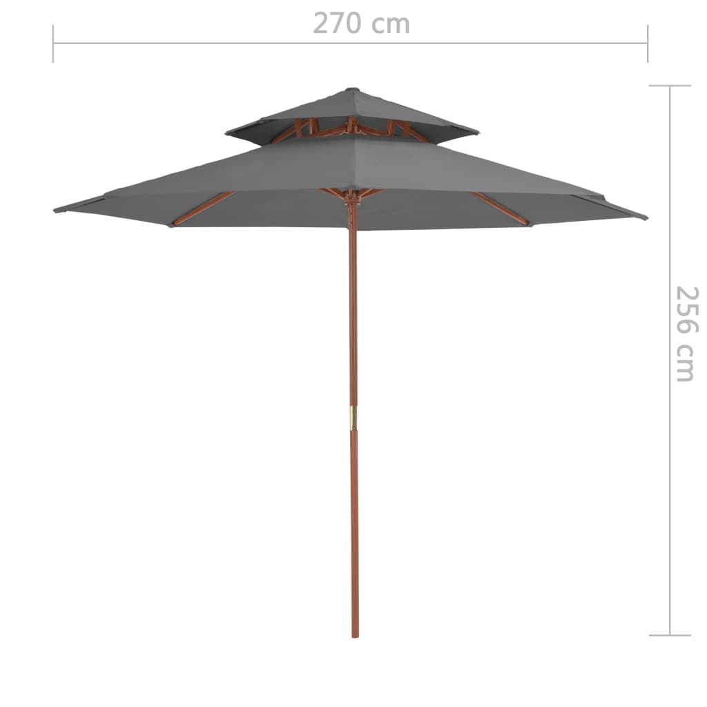 Double Decker Parasol with Wooden Pole 270 cm Anthracite- Outdoor Umbrellas & Sunshades - HomeShopIreland - Home Shop Ireland - Outdoor Umbrellas & Sunshades - Double Decker Parasol with Wooden Pole 270 cm Anthracite