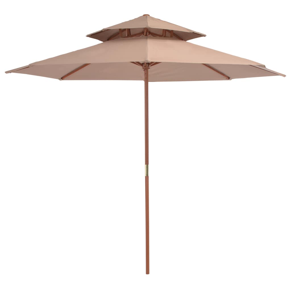 Double Decker Parasol with Wooden Pole 270 cm Taupe- Outdoor Umbrellas & Sunshades - HomeShopIreland - Home Shop Ireland - Outdoor Umbrellas & Sunshades - Double Decker Parasol with Wooden Pole 270 cm Taupe