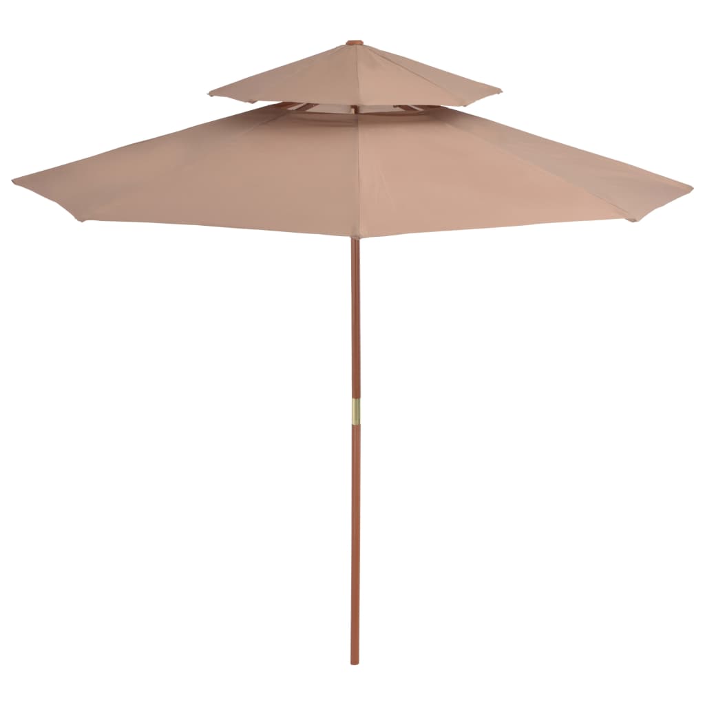 Double Decker Parasol with Wooden Pole 270 cm Taupe- Outdoor Umbrellas & Sunshades - HomeShopIreland - Home Shop Ireland - Outdoor Umbrellas & Sunshades - Double Decker Parasol with Wooden Pole 270 cm Taupe