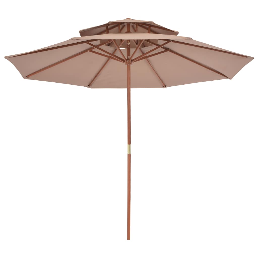Double Decker Parasol with Wooden Pole 270 cm Taupe- Outdoor Umbrellas & Sunshades - HomeShopIreland - Home Shop Ireland - Outdoor Umbrellas & Sunshades - Double Decker Parasol with Wooden Pole 270 cm Taupe