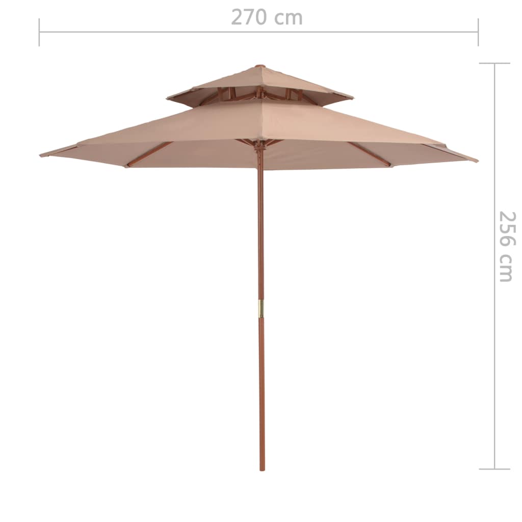 Double Decker Parasol with Wooden Pole 270 cm Taupe- Outdoor Umbrellas & Sunshades - HomeShopIreland - Home Shop Ireland - Outdoor Umbrellas & Sunshades - Double Decker Parasol with Wooden Pole 270 cm Taupe