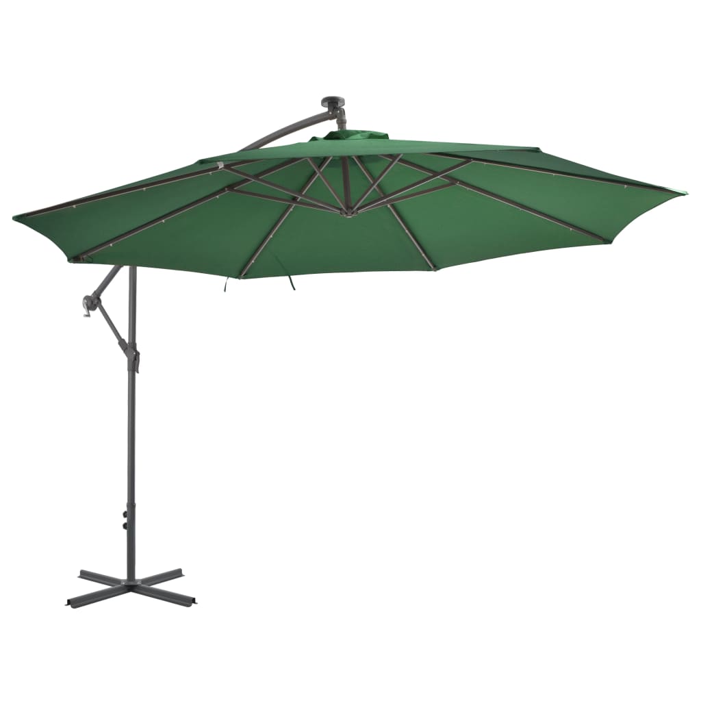 Cantilever Umbrella with LED Lights and Metal Pole 350 cm Green- Outdoor Umbrellas & Sunshades - HomeShopIreland - Home Shop Ireland - Outdoor Umbrellas & Sunshades - Cantilever Umbrella with LED Lights and Metal Pole 350 cm Green