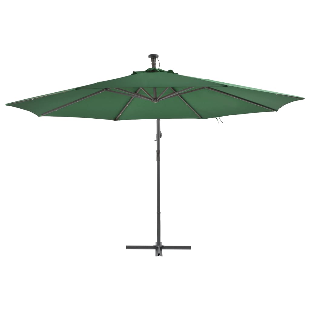 Cantilever Umbrella with LED Lights and Metal Pole 350 cm Green- Outdoor Umbrellas & Sunshades - HomeShopIreland - Home Shop Ireland - Outdoor Umbrellas & Sunshades - Cantilever Umbrella with LED Lights and Metal Pole 350 cm Green