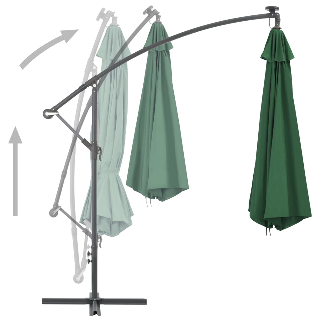 Cantilever Umbrella with LED Lights and Metal Pole 350 cm Green- Outdoor Umbrellas & Sunshades - HomeShopIreland - Home Shop Ireland - Outdoor Umbrellas & Sunshades - Cantilever Umbrella with LED Lights and Metal Pole 350 cm Green