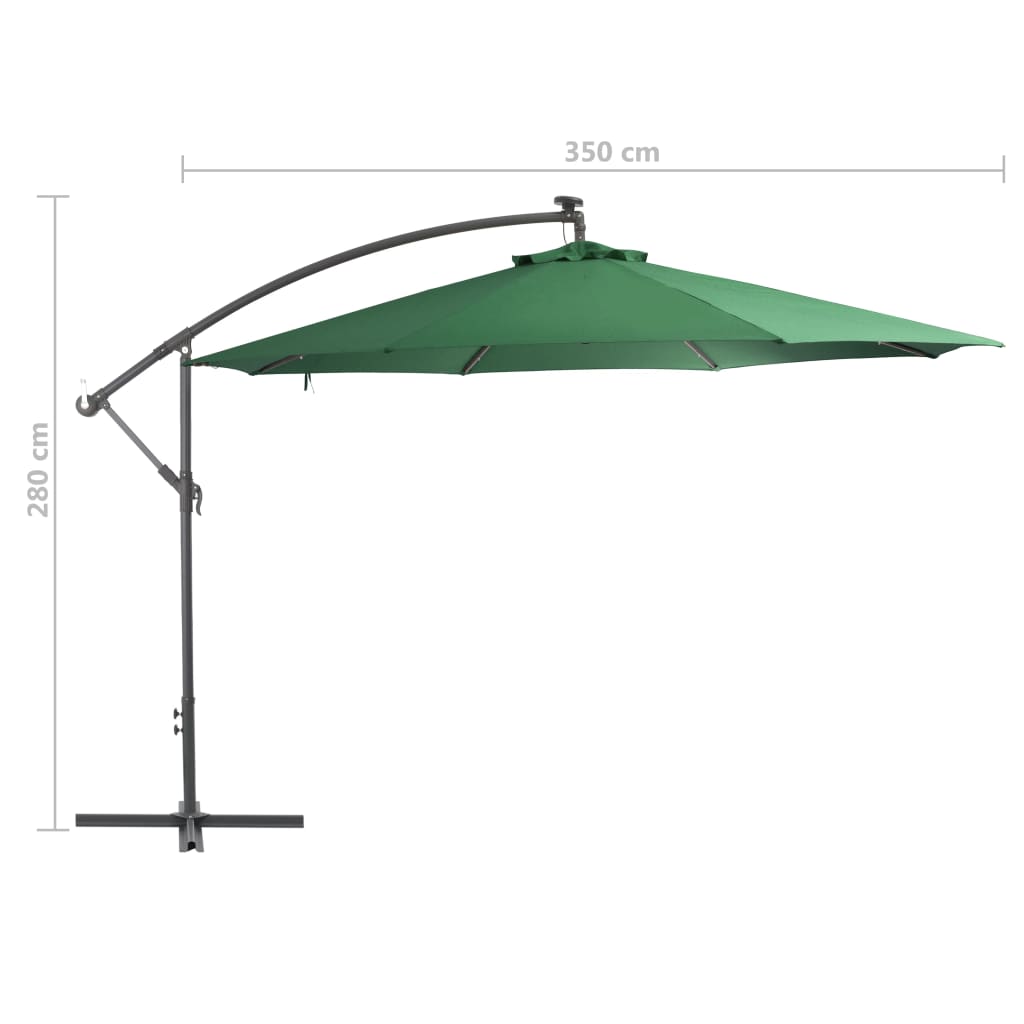 Cantilever Umbrella with LED Lights and Metal Pole 350 cm Green- Outdoor Umbrellas & Sunshades - HomeShopIreland - Home Shop Ireland - Outdoor Umbrellas & Sunshades - Cantilever Umbrella with LED Lights and Metal Pole 350 cm Green