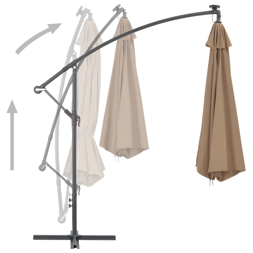 Cantilever Umbrella with LED Lights and Metal Pole 350 cm Taupe- Outdoor Umbrellas & Sunshades - HomeShopIreland - Home Shop Ireland - Outdoor Umbrellas & Sunshades - Cantilever Umbrella with LED Lights and Metal Pole 350 cm Taupe
