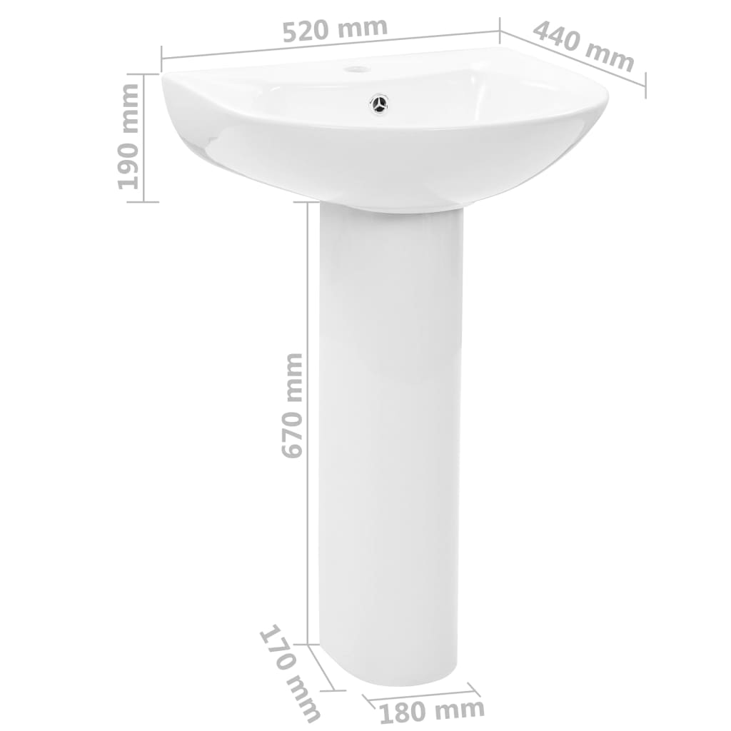 Freestanding Basin with Pedestal Ceramic White 520x440x190 mm- Bathroom Basins - HomeShopIreland - Home Shop Ireland - Bathroom Basins - Freestanding Basin with Pedestal Ceramic White 520x440x190 mm