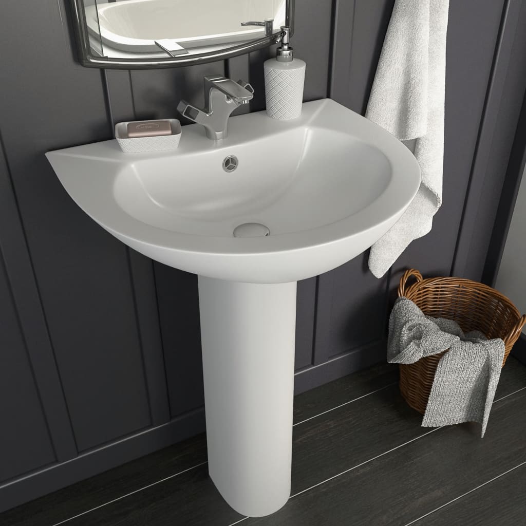 Freestanding Basin with Pedestal Ceramic White 520x440x190 mm- Bathroom Basins - HomeShopIreland - Home Shop Ireland - Bathroom Basins - Freestanding Basin with Pedestal Ceramic White 520x440x190 mm