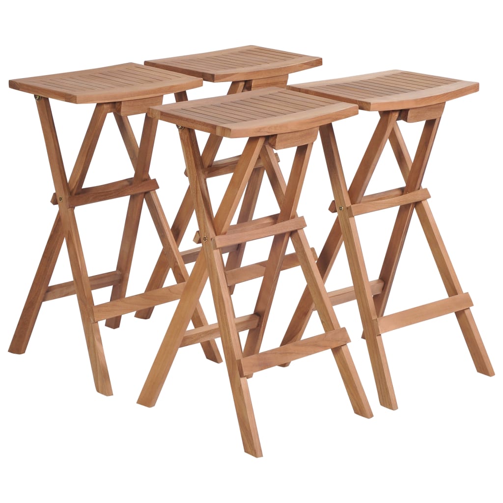 Folding Bar Stools 4 pcs Solid Teak Wood- Outdoor Foot Rests - HomeShopIreland - Home Shop Ireland - Outdoor Foot Rests - Folding Bar Stools 4 pcs Solid Teak Wood