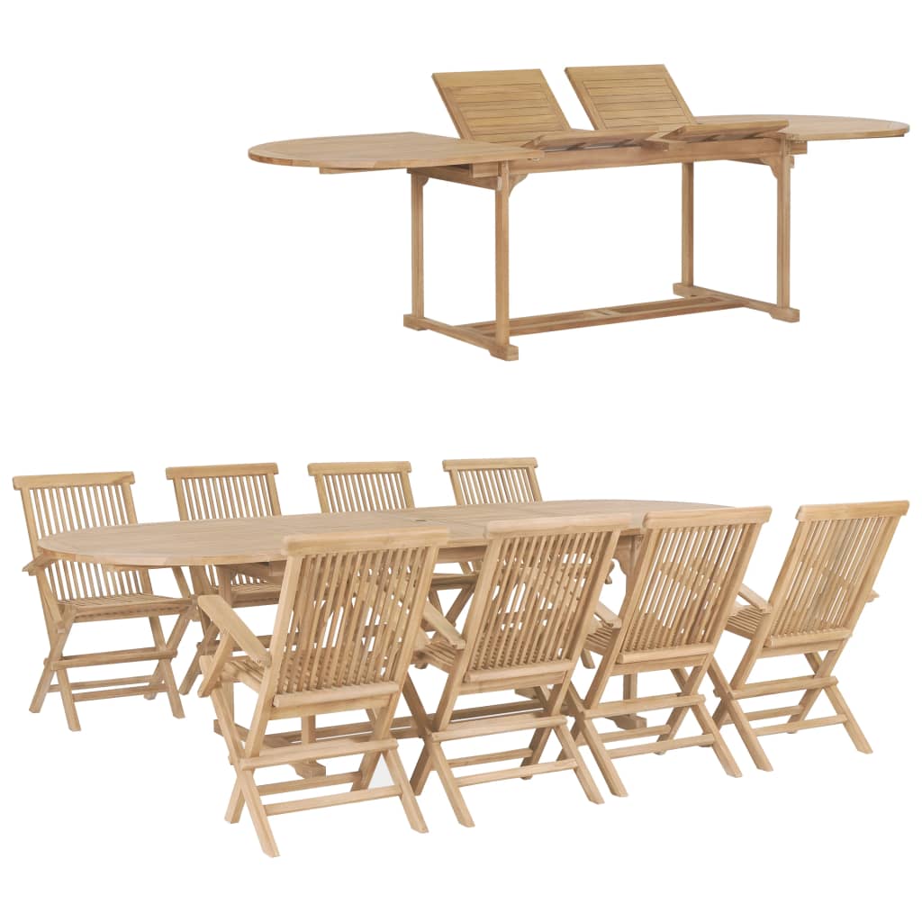 9 Piece Garden Dining Set 180-280x100x75 cm Solid Teak Wood- Outdoor Furniture Sets - HomeShopIreland - Home Shop Ireland - Outdoor Furniture Sets - 9 Piece Garden Dining Set 180-280x100x75 cm Solid Teak Wood