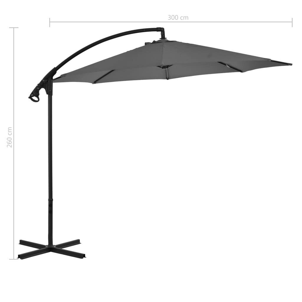 Cantilever Umbrella with Steel Pole 300 cm Anthracite- Outdoor Umbrellas & Sunshades - HomeShopIreland - Home Shop Ireland - Outdoor Umbrellas & Sunshades - Cantilever Umbrella with Steel Pole 300 cm Anthracite