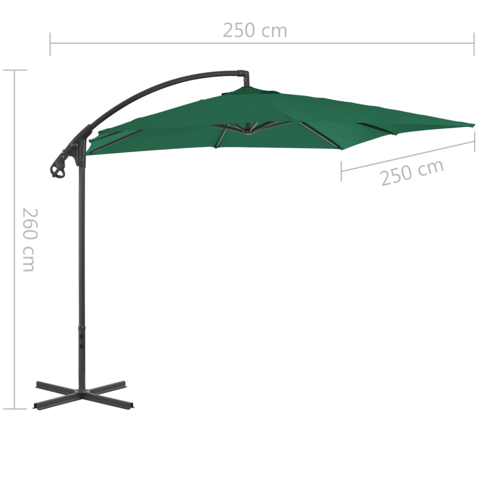 Cantilever Umbrella with Steel Pole 250x250 cm Green- Outdoor Umbrellas & Sunshades - HomeShopIreland - Home Shop Ireland - Outdoor Umbrellas & Sunshades - Cantilever Umbrella with Steel Pole 250x250 cm Green