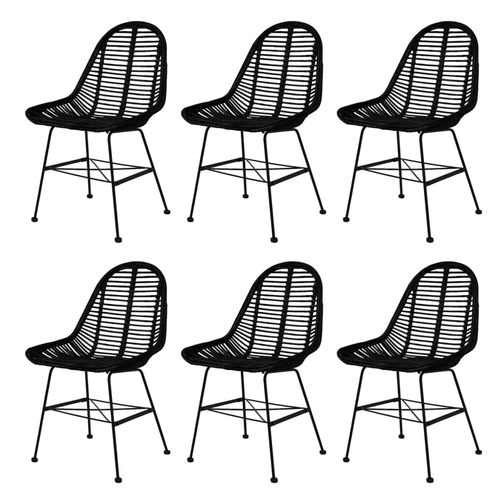 Dining Chairs 6 pcs Black Natural Rattan- Kitchen & Dining Room Chairs - HomeShopIreland - Home Shop Ireland - Kitchen & Dining Room Chairs - Dining Chairs 6 pcs Black Natural Rattan