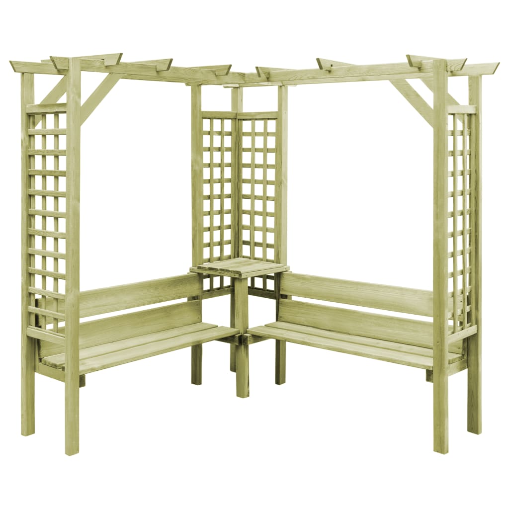 Corner Pergola with Bench Impregnated Pinewood- Garden Arches, Trellises, Arbours & Pergolas - HomeShopIreland - Home Shop Ireland - Garden Arches, Trellises, Arbours & Pergolas - Corner Pergola with Bench Impregnated Pinewood