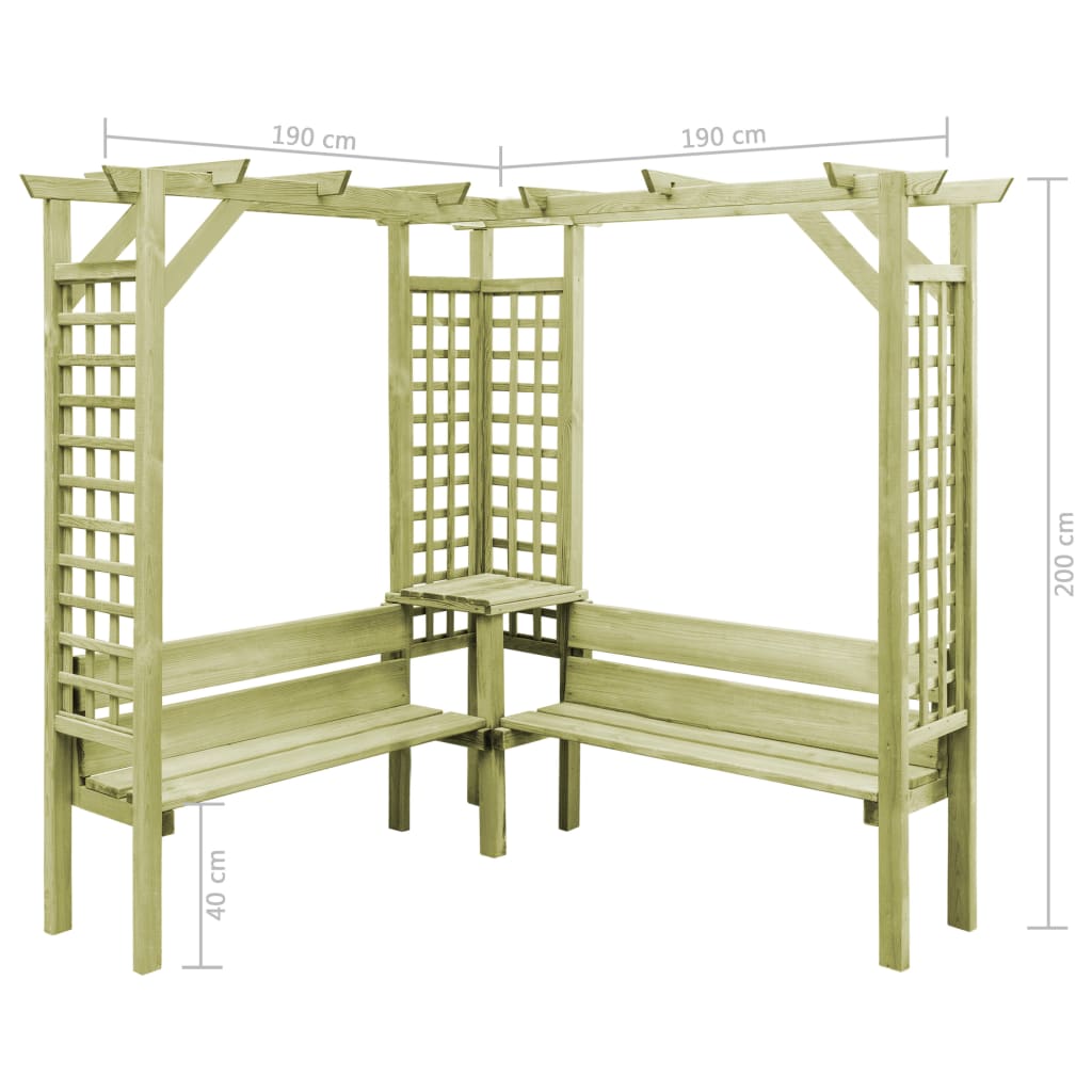 Corner Pergola with Bench Impregnated Pinewood- Garden Arches, Trellises, Arbours & Pergolas - HomeShopIreland - Home Shop Ireland - Garden Arches, Trellises, Arbours & Pergolas - Corner Pergola with Bench Impregnated Pinewood