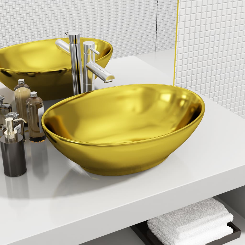 Wash Basin 40x33x13.5 cm Ceramic Gold- Bathroom Basins - HomeShopIreland - Home Shop Ireland - Bathroom Basins - Wash Basin 40x33x13.5 cm Ceramic Gold