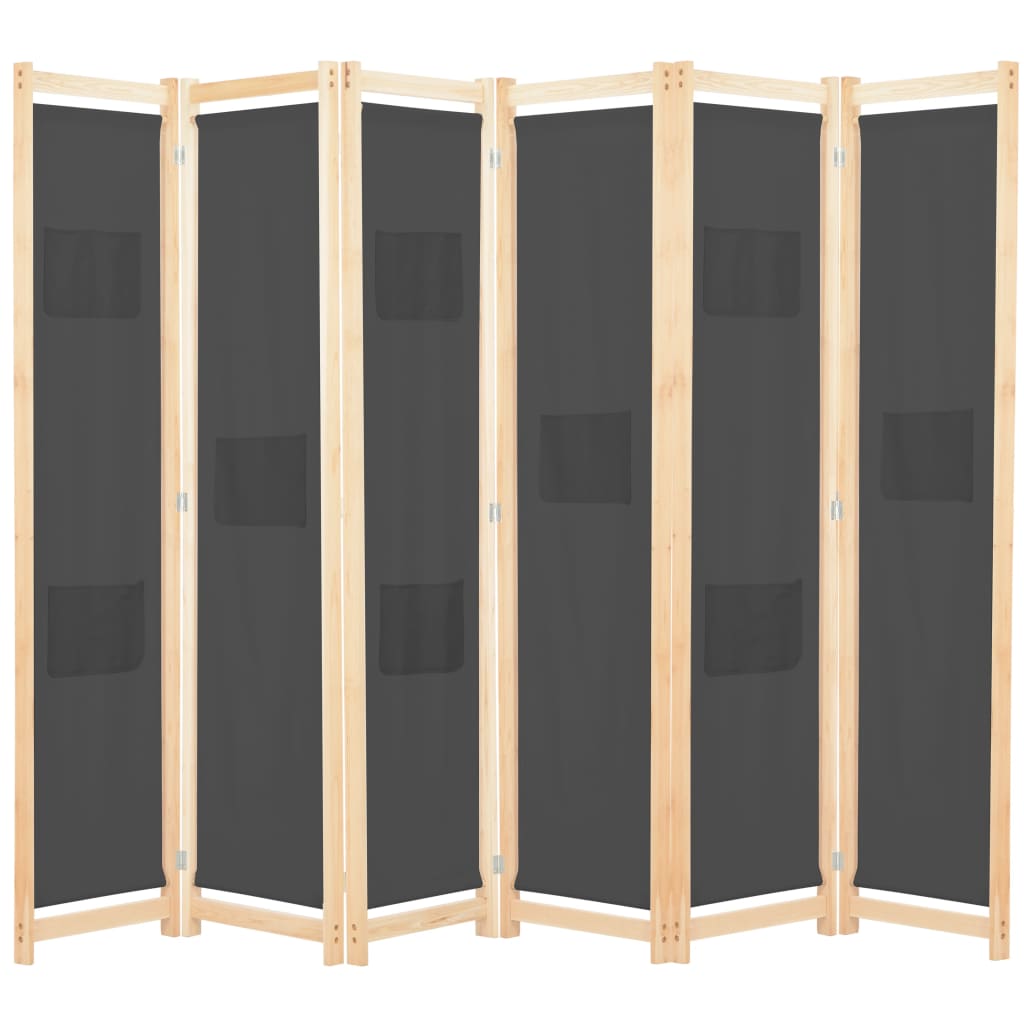 6-Panel Room Divider Grey 240x170x4 cm Fabric- Room Dividers - HomeShopIreland - Home Shop Ireland - Room Dividers - 6-Panel Room Divider Grey 240x170x4 cm Fabric