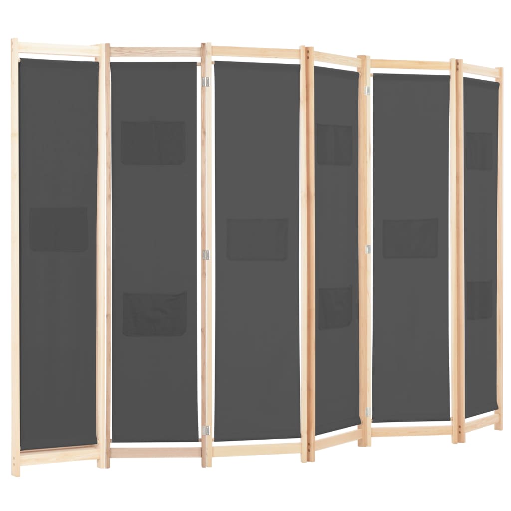 6-Panel Room Divider Grey 240x170x4 cm Fabric- Room Dividers - HomeShopIreland - Home Shop Ireland - Room Dividers - 6-Panel Room Divider Grey 240x170x4 cm Fabric