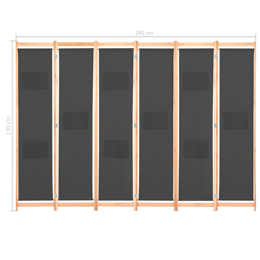 6-Panel Room Divider Grey 240x170x4 cm Fabric- Room Dividers - HomeShopIreland - Home Shop Ireland - Room Dividers - 6-Panel Room Divider Grey 240x170x4 cm Fabric