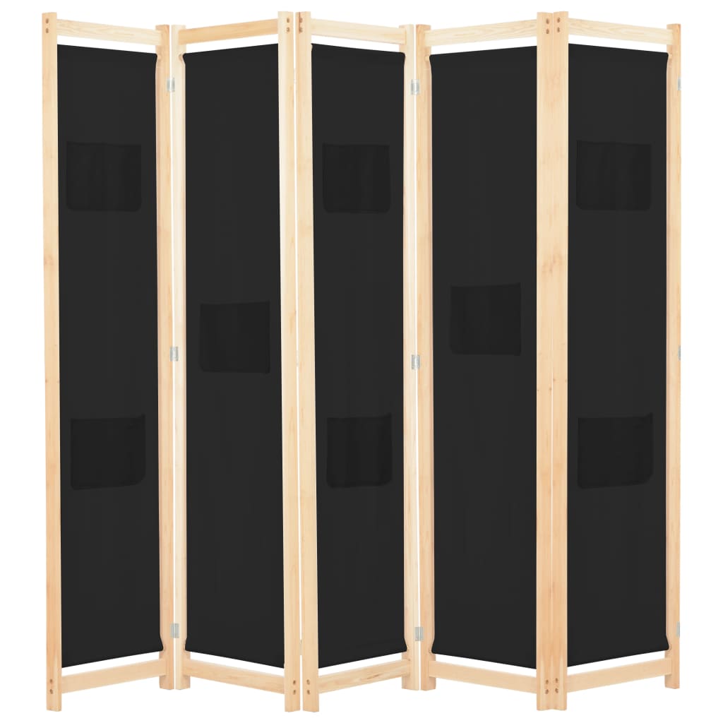 5-Panel Room Divider Black 200x170x4 cm Fabric- Room Dividers - HomeShopIreland - Home Shop Ireland - Room Dividers - 5-Panel Room Divider Black 200x170x4 cm Fabric