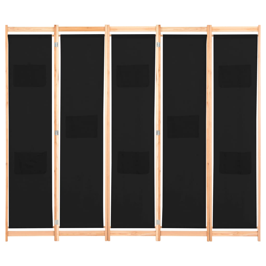 5-Panel Room Divider Black 200x170x4 cm Fabric- Room Dividers - HomeShopIreland - Home Shop Ireland - Room Dividers - 5-Panel Room Divider Black 200x170x4 cm Fabric