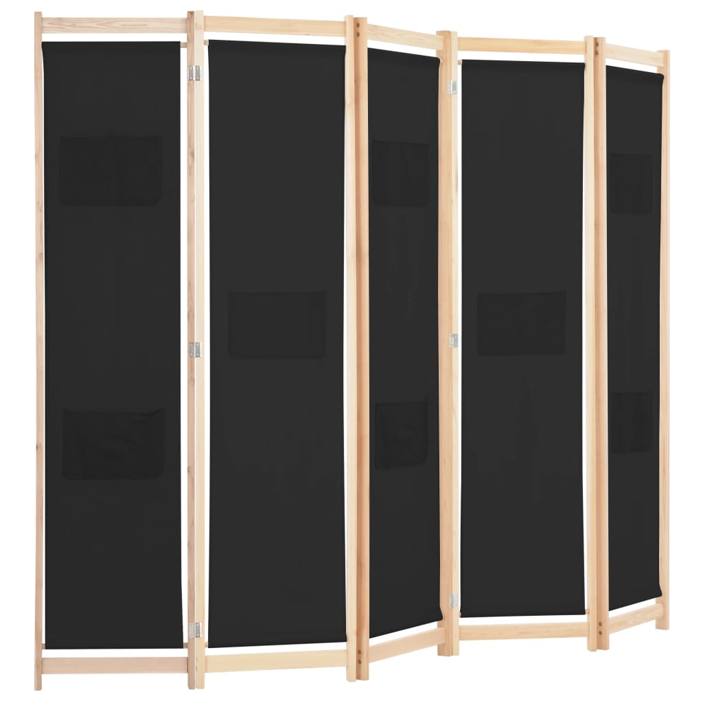 5-Panel Room Divider Black 200x170x4 cm Fabric- Room Dividers - HomeShopIreland - Home Shop Ireland - Room Dividers - 5-Panel Room Divider Black 200x170x4 cm Fabric