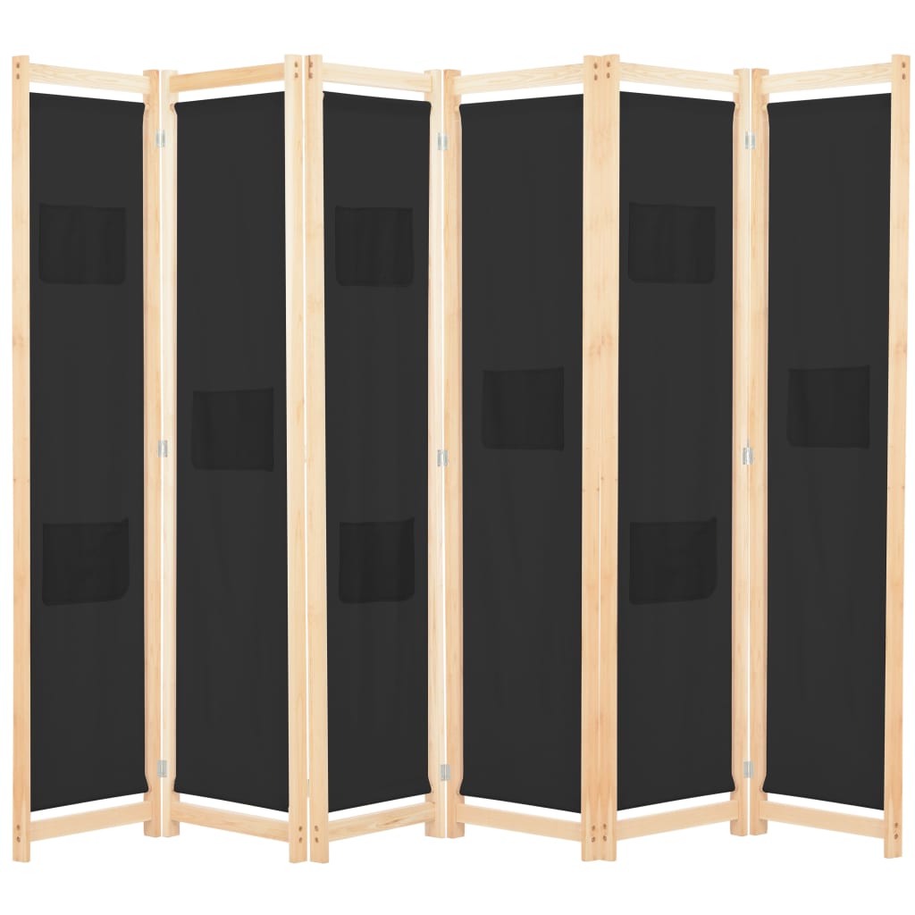 6-Panel Room Divider Black 240x170x4 cm Fabric- Room Dividers - HomeShopIreland - Home Shop Ireland - Room Dividers - 6-Panel Room Divider Black 240x170x4 cm Fabric