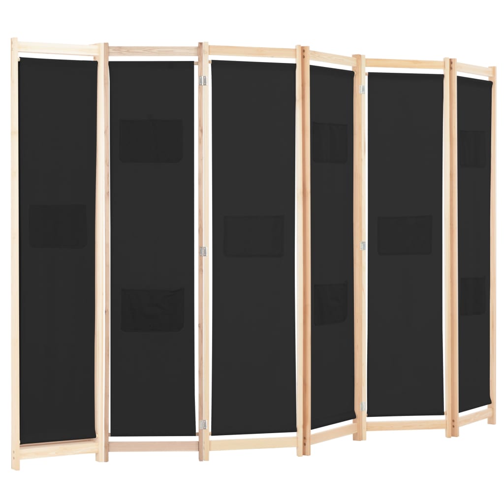 6-Panel Room Divider Black 240x170x4 cm Fabric- Room Dividers - HomeShopIreland - Home Shop Ireland - Room Dividers - 6-Panel Room Divider Black 240x170x4 cm Fabric