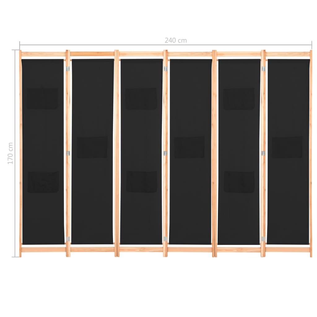 6-Panel Room Divider Black 240x170x4 cm Fabric- Room Dividers - HomeShopIreland - Home Shop Ireland - Room Dividers - 6-Panel Room Divider Black 240x170x4 cm Fabric