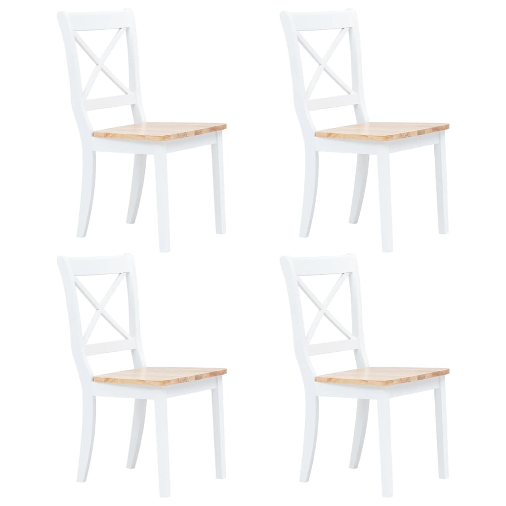 Dining Chairs 4 pcs White and Light Wood Solid Rubber Wood- Kitchen & Dining Room Chairs - HomeShopIreland - Home Shop Ireland - Kitchen & Dining Room Chairs - Dining Chairs 4 pcs White and Light Wood Solid Rubber Wood