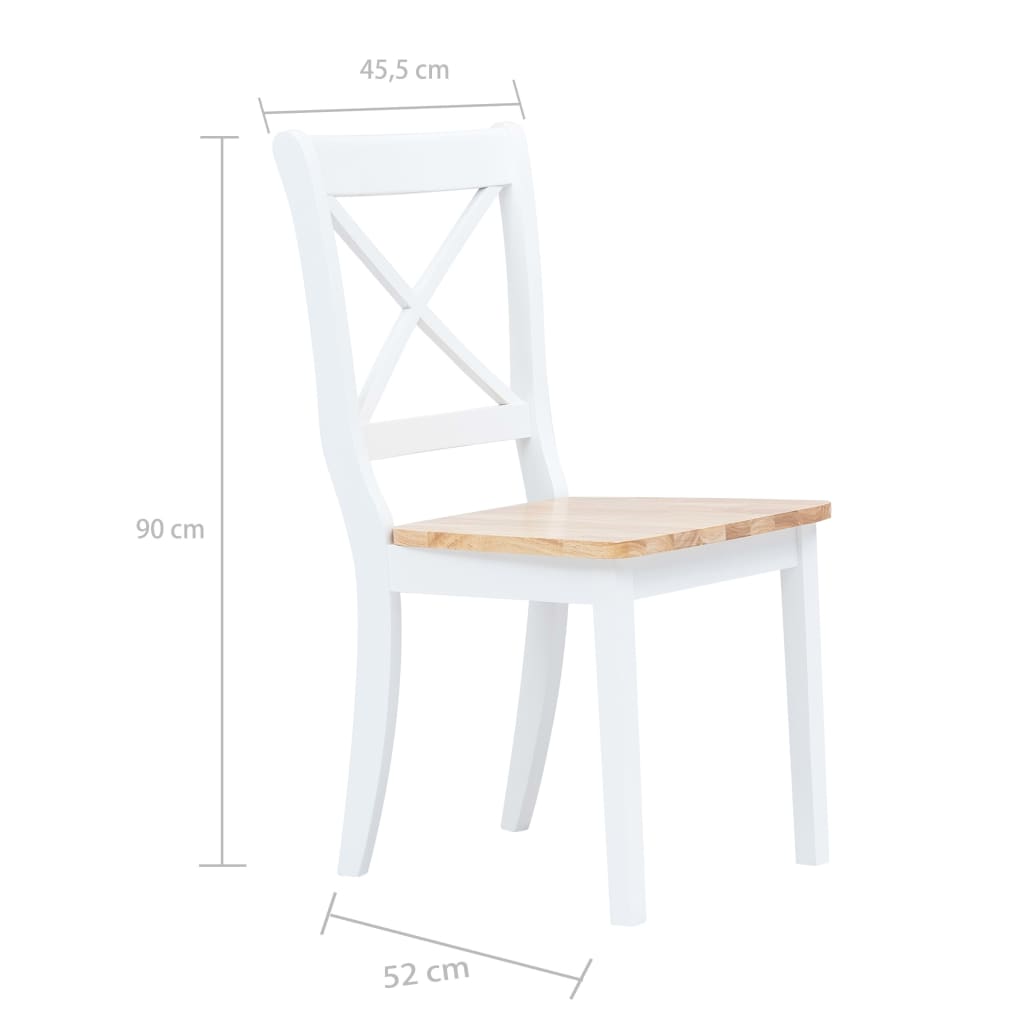 Dining Chairs 4 pcs White and Light Wood Solid Rubber Wood- Kitchen & Dining Room Chairs - HomeShopIreland - Home Shop Ireland - Kitchen & Dining Room Chairs - Dining Chairs 4 pcs White and Light Wood Solid Rubber Wood