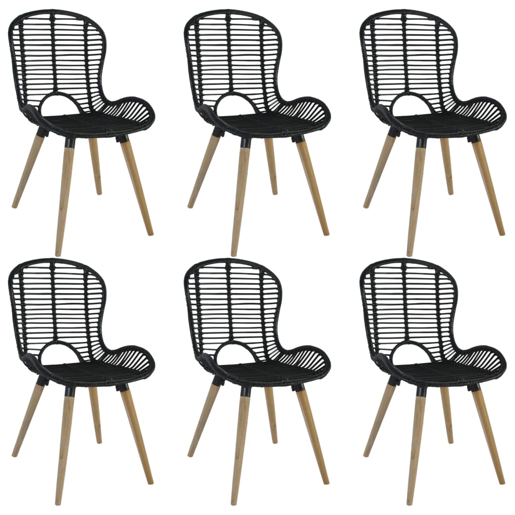 Dining Chairs 6 pcs Black Natural Rattan- Kitchen & Dining Room Chairs - HomeShopIreland - Home Shop Ireland - Kitchen & Dining Room Chairs - Dining Chairs 6 pcs Black Natural Rattan