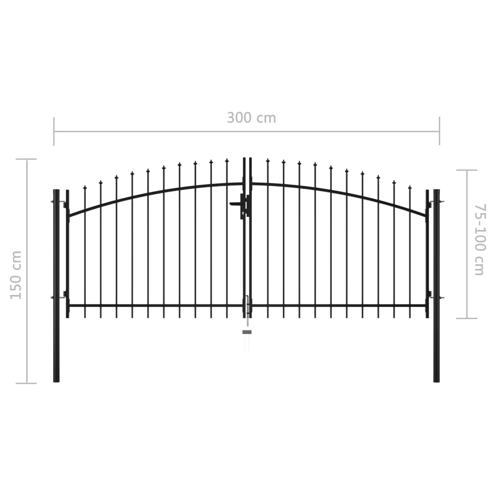 Double Door Fence Gate with Spear Top 300x150 cm- Gates - HomeShopIreland - Home Shop Ireland - Gates - Double Door Fence Gate with Spear Top 300x150 cm