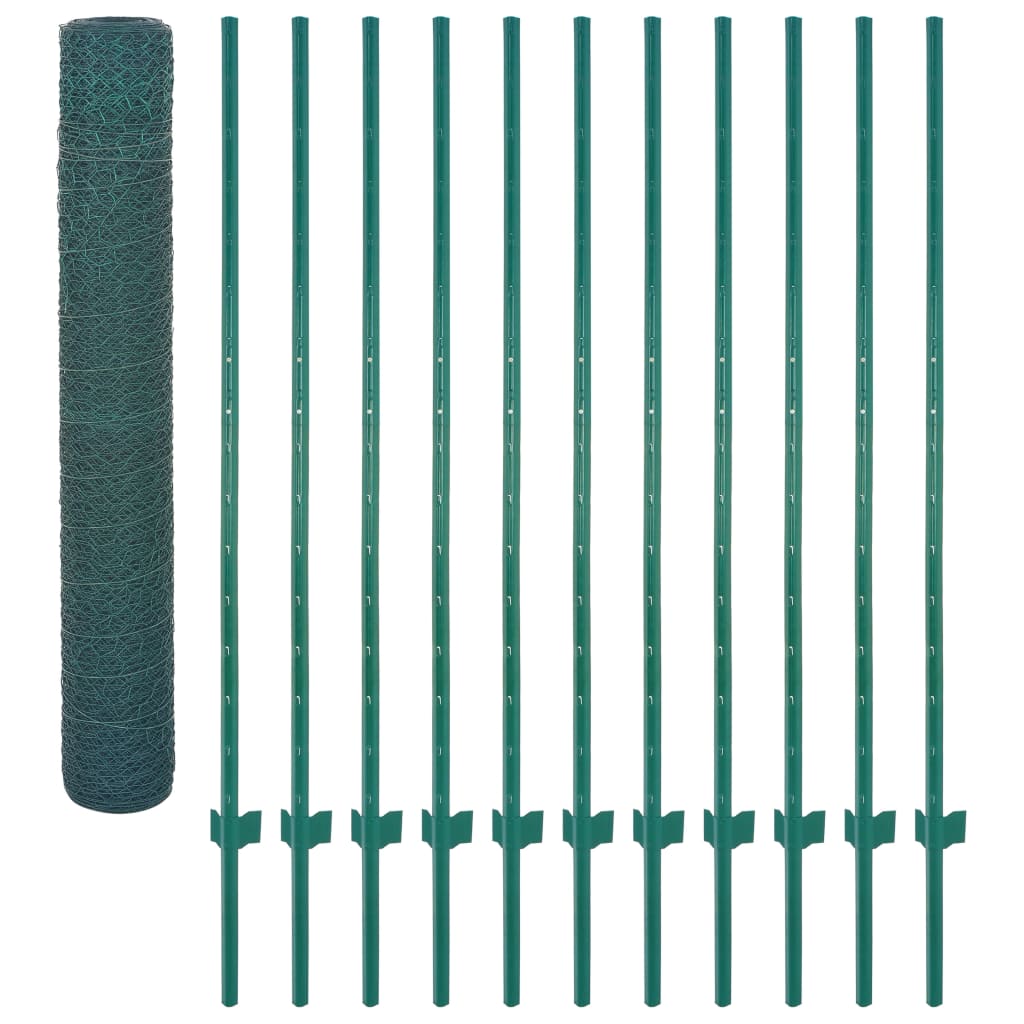 Wire Mesh Fence with Posts Steel 25x2 m Green- Fence Panels - HomeShopIreland - Home Shop Ireland - Fence Panels - Wire Mesh Fence with Posts Steel 25x2 m Green