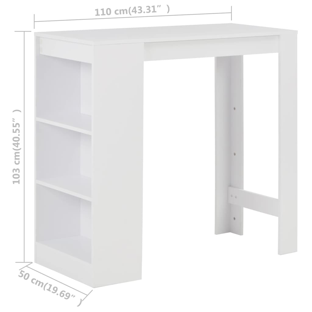 Bar Table with Shelf White 110x50x103 cm- Kitchen & Dining Room Tables - HomeShopIreland - Home Shop Ireland - Kitchen & Dining Room Tables - Bar Table with Shelf White 110x50x103 cm