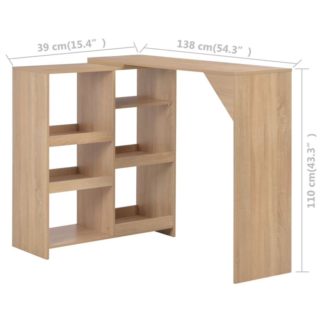 Bar Table with Moveable Shelf Oak 138x39x110 cm- Kitchen & Dining Room Tables - HomeShopIreland - Home Shop Ireland - Kitchen & Dining Room Tables - Bar Table with Moveable Shelf Oak 138x39x110 cm