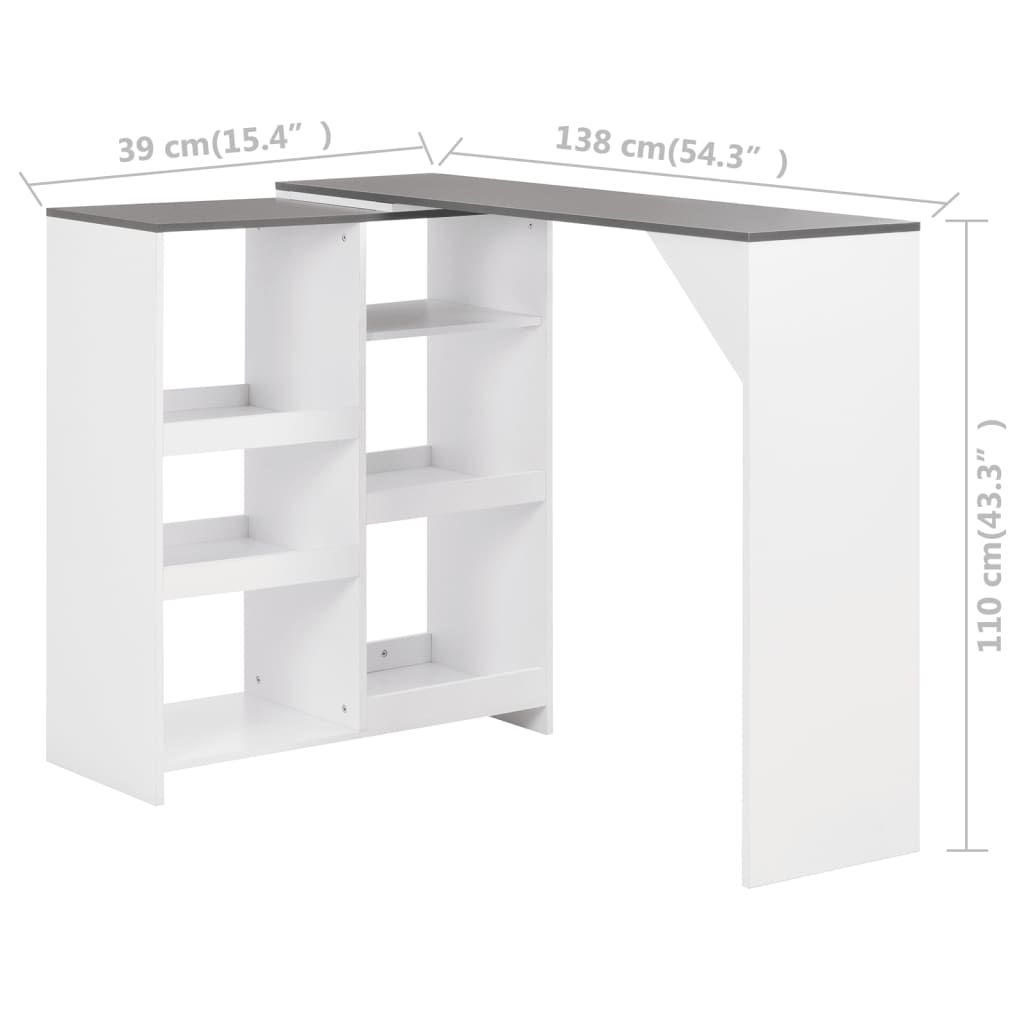 Bar Table with Moveable Shelf White 138x39x110 cm- Kitchen & Dining Room Tables - HomeShopIreland - Home Shop Ireland - Kitchen & Dining Room Tables - Bar Table with Moveable Shelf White 138x39x110 cm