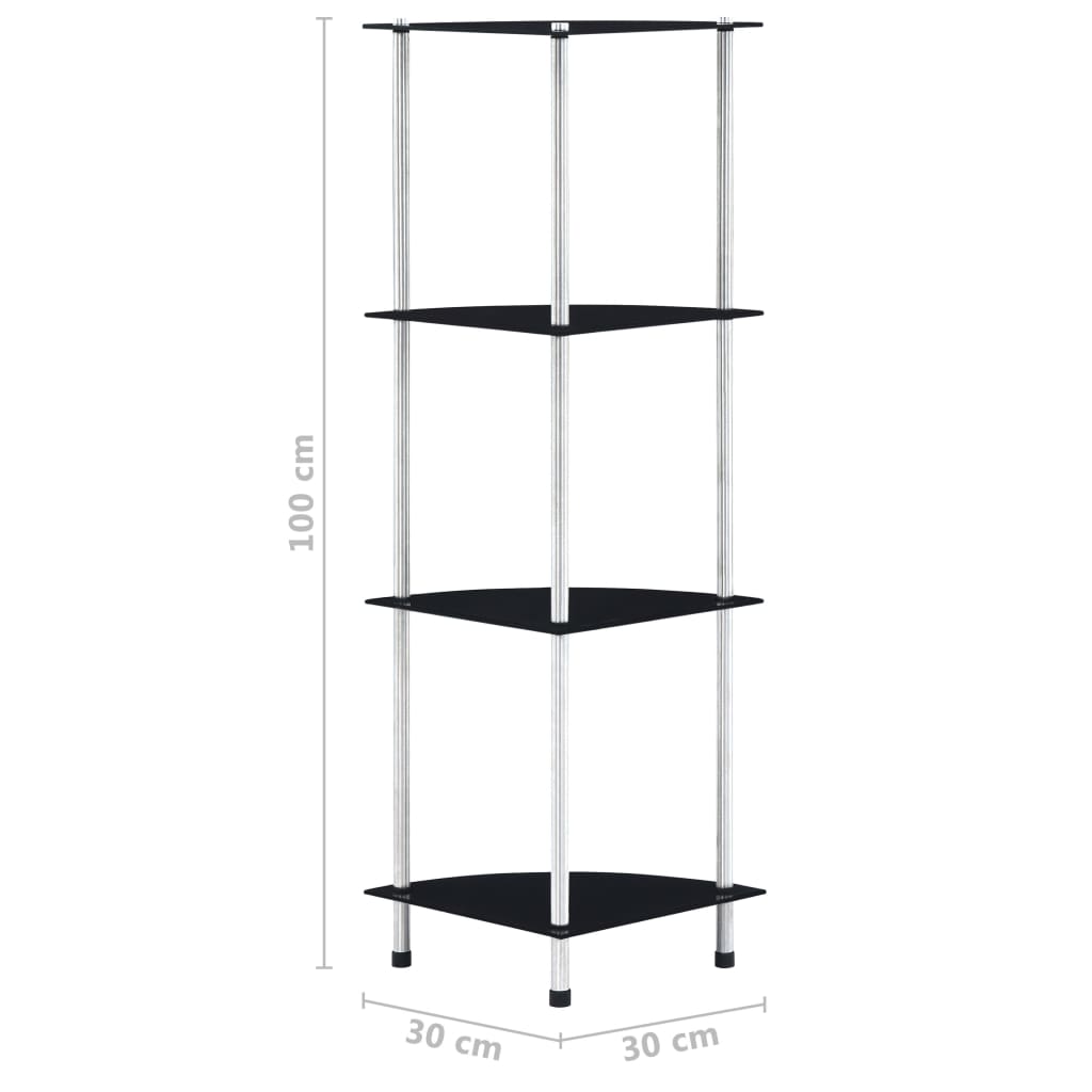 4-Tier Shelf Black 30x30x100 cm Tempered Glass- Bookcases & Standing Shelves - HomeShopIreland - Home Shop Ireland - Bookcases & Standing Shelves - 4-Tier Shelf Black 30x30x100 cm Tempered Glass