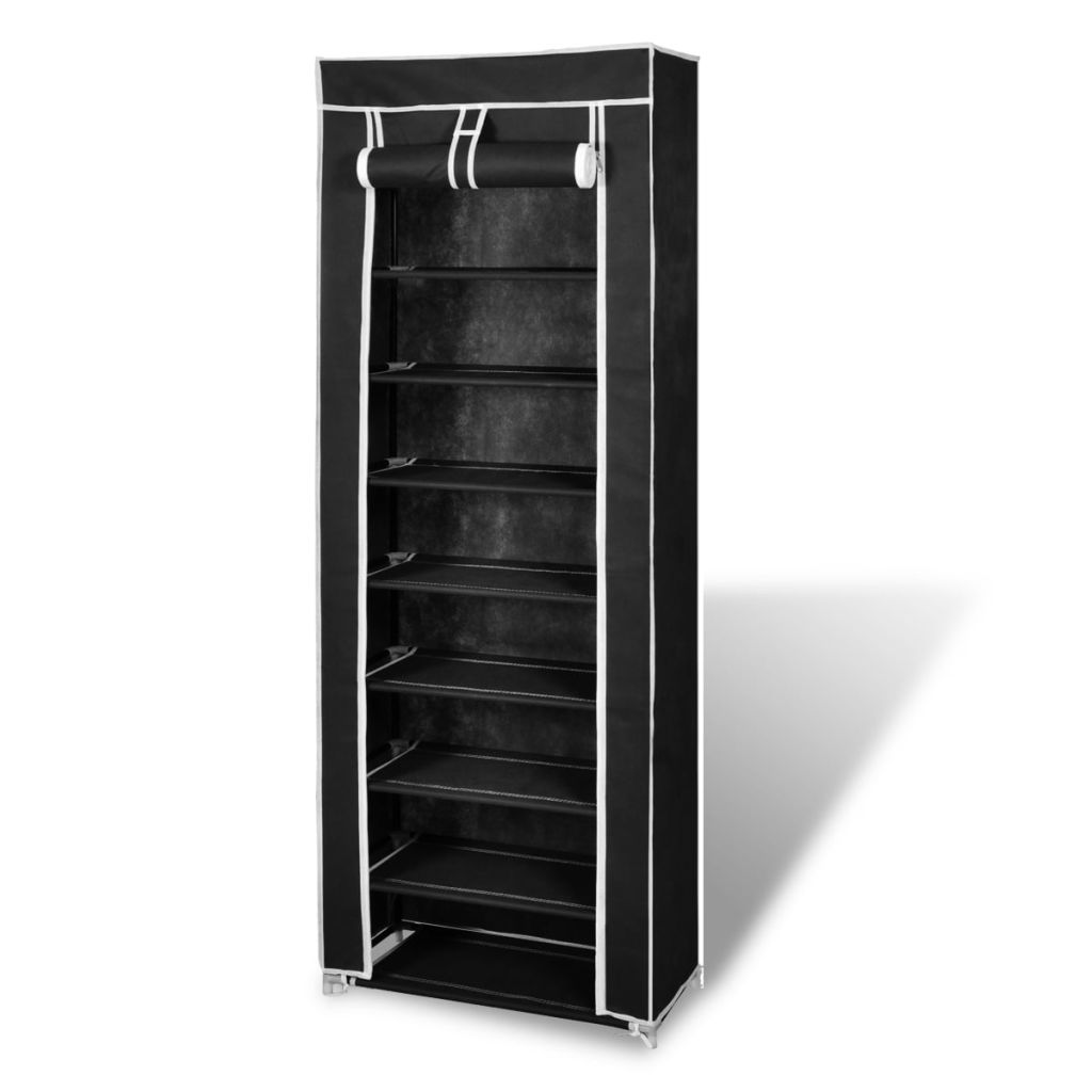 Fabric Shoe Cabinet with Cover 162 x 57 x 29 cm Black- Shoe Racks & Organisers - HomeShopIreland - Home Shop Ireland - Shoe Racks & Organisers - Fabric Shoe Cabinet with Cover 162 x 57 x 29 cm Black
