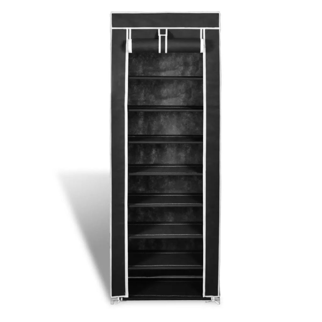 Fabric Shoe Cabinet with Cover 162 x 57 x 29 cm Black- Shoe Racks & Organisers - HomeShopIreland - Home Shop Ireland - Shoe Racks & Organisers - Fabric Shoe Cabinet with Cover 162 x 57 x 29 cm Black