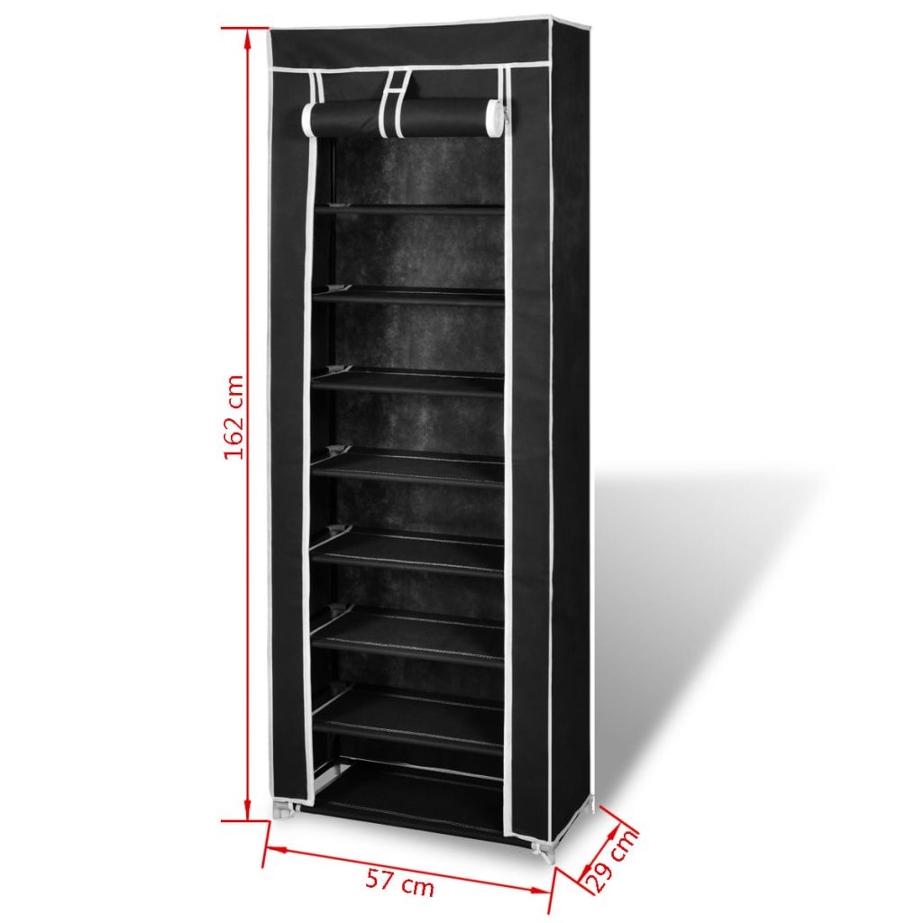 Fabric Shoe Cabinet with Cover 162 x 57 x 29 cm Black- Shoe Racks & Organisers - HomeShopIreland - Home Shop Ireland - Shoe Racks & Organisers - Fabric Shoe Cabinet with Cover 162 x 57 x 29 cm Black