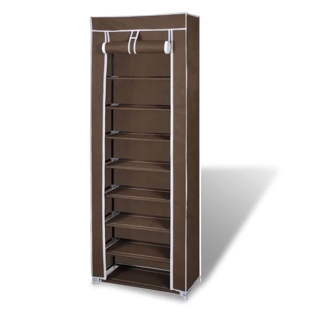 Fabric Shoe Cabinet with Cover 162 x 57 x 29 cm Brown- Shoe Racks & Organisers - HomeShopIreland - Home Shop Ireland - Shoe Racks & Organisers - Fabric Shoe Cabinet with Cover 162 x 57 x 29 cm Brown