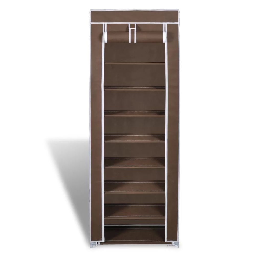 Fabric Shoe Cabinet with Cover 162 x 57 x 29 cm Brown- Shoe Racks & Organisers - HomeShopIreland - Home Shop Ireland - Shoe Racks & Organisers - Fabric Shoe Cabinet with Cover 162 x 57 x 29 cm Brown