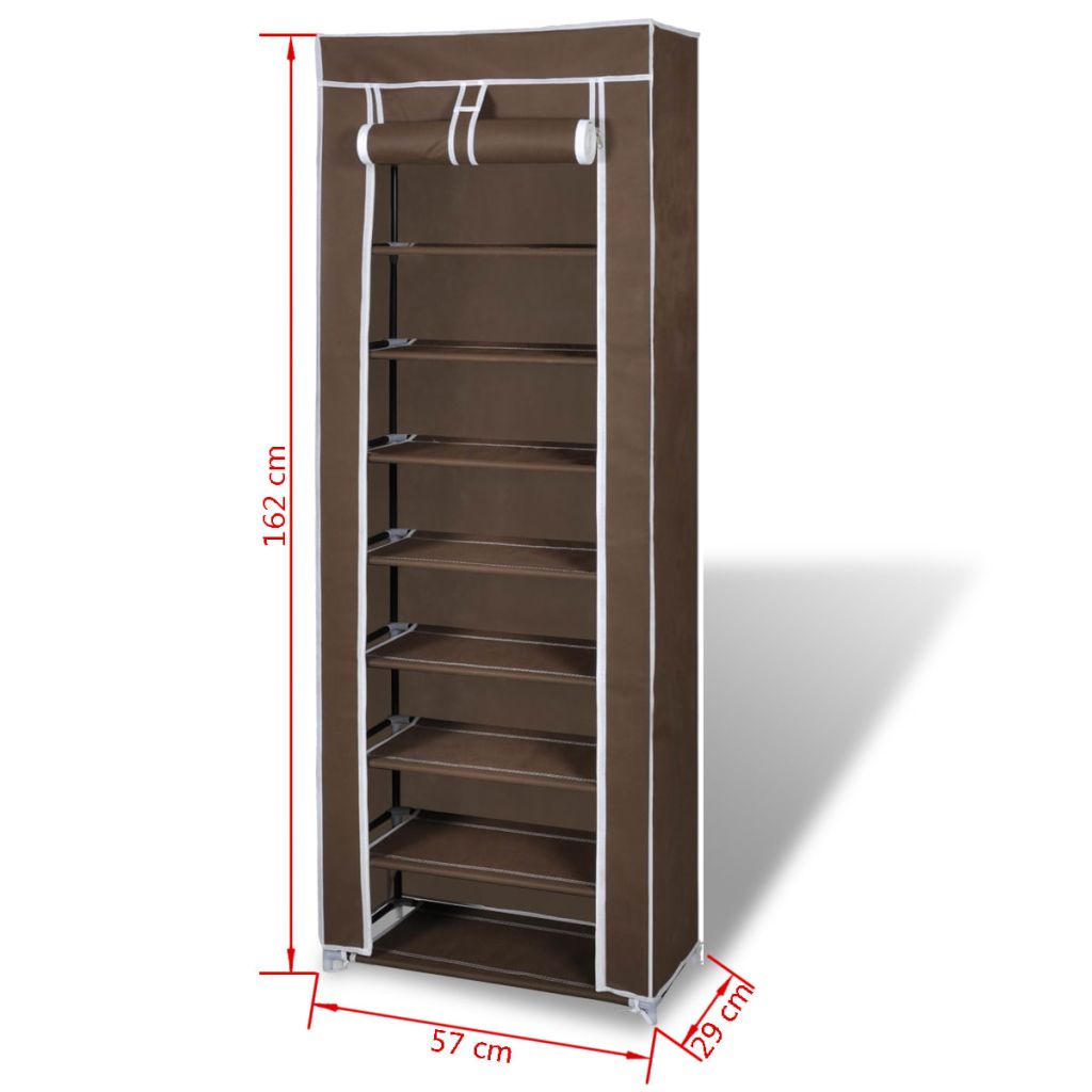 Fabric Shoe Cabinet with Cover 162 x 57 x 29 cm Brown- Shoe Racks & Organisers - HomeShopIreland - Home Shop Ireland - Shoe Racks & Organisers - Fabric Shoe Cabinet with Cover 162 x 57 x 29 cm Brown