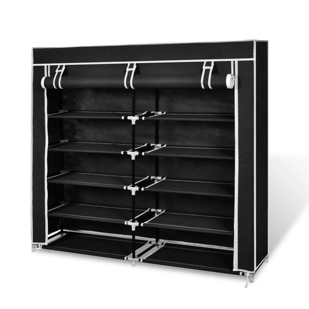 Fabric Shoe Cabinet with Cover 115 x 28 x 110 cm Black- Shoe Racks & Organisers - HomeShopIreland - Home Shop Ireland - Shoe Racks & Organisers - Fabric Shoe Cabinet with Cover 115 x 28 x 110 cm Black