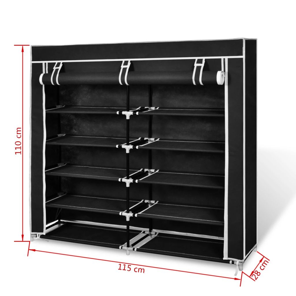 Fabric Shoe Cabinet with Cover 115 x 28 x 110 cm Black- Shoe Racks & Organisers - HomeShopIreland - Home Shop Ireland - Shoe Racks & Organisers - Fabric Shoe Cabinet with Cover 115 x 28 x 110 cm Black