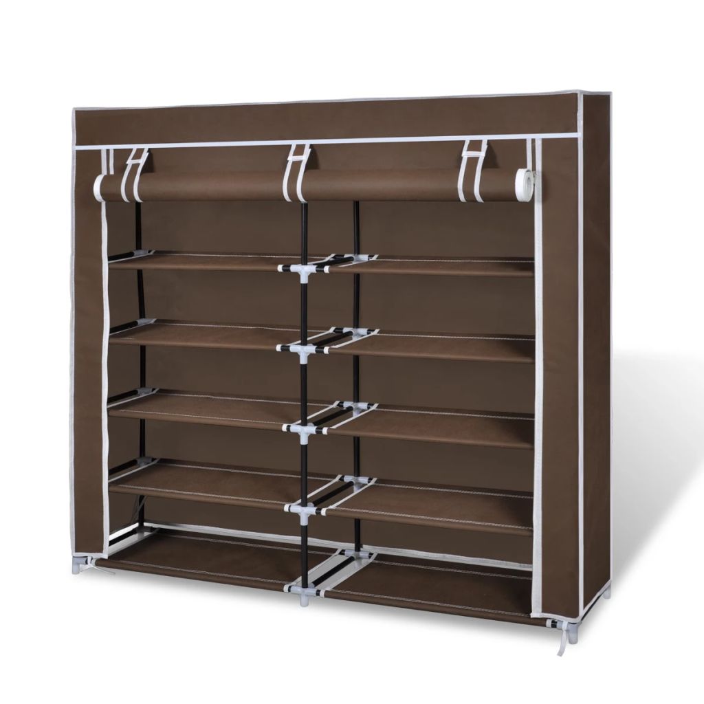 Fabric Shoe Cabinet with Cover 115 x 28 x 110 cm Brown- Shoe Racks & Organisers - HomeShopIreland - Home Shop Ireland - Shoe Racks & Organisers - Fabric Shoe Cabinet with Cover 115 x 28 x 110 cm Brown
