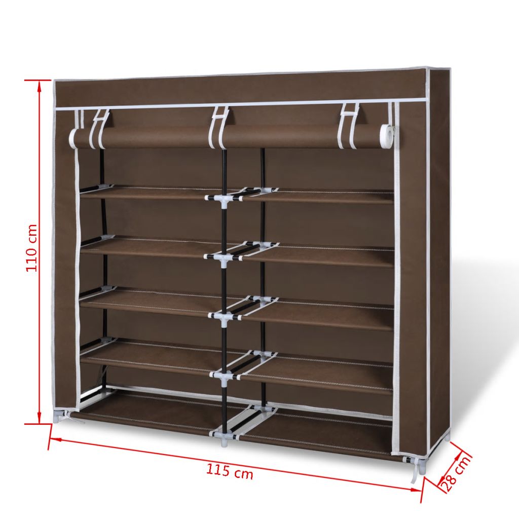 Fabric Shoe Cabinet with Cover 115 x 28 x 110 cm Brown- Shoe Racks & Organisers - HomeShopIreland - Home Shop Ireland - Shoe Racks & Organisers - Fabric Shoe Cabinet with Cover 115 x 28 x 110 cm Brown