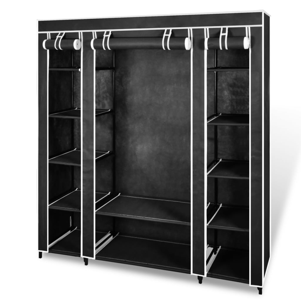 Fabric Wardrobe with Compartments and Rods 45x150x176 cm Black- Cupboards & Wardrobes - HomeShopIreland - Home Shop Ireland - Cupboards & Wardrobes - Fabric Wardrobe with Compartments and Rods 45x150x176 cm Black
