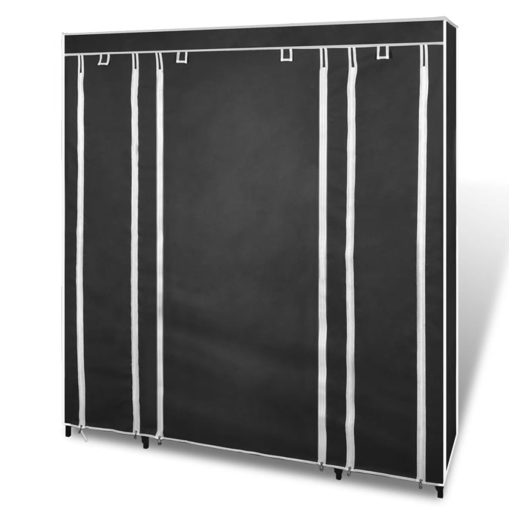 Fabric Wardrobe with Compartments and Rods 45x150x176 cm Black- Cupboards & Wardrobes - HomeShopIreland - Home Shop Ireland - Cupboards & Wardrobes - Fabric Wardrobe with Compartments and Rods 45x150x176 cm Black